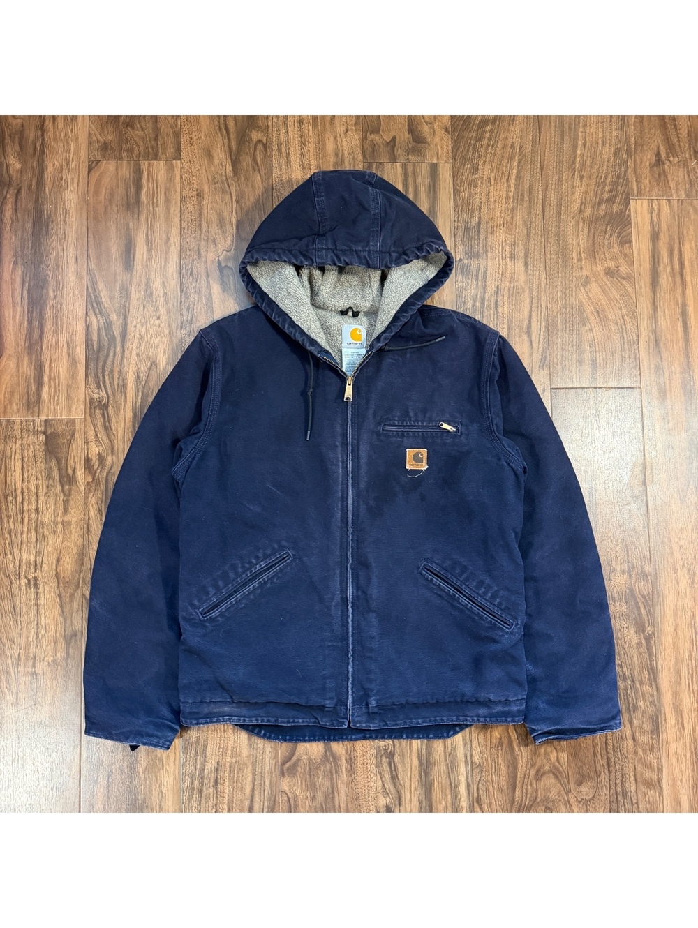 Carhartt J141 MDT Midnight Sherpa Lined Jacket Medium Canvas Hooded Faded